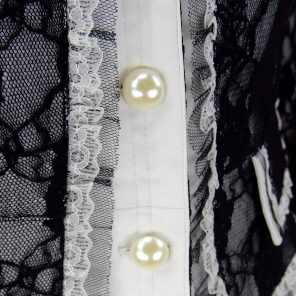 CACHE  Black White Lace Jacket Skirt Suit Size 6 - Picture 4 of 8